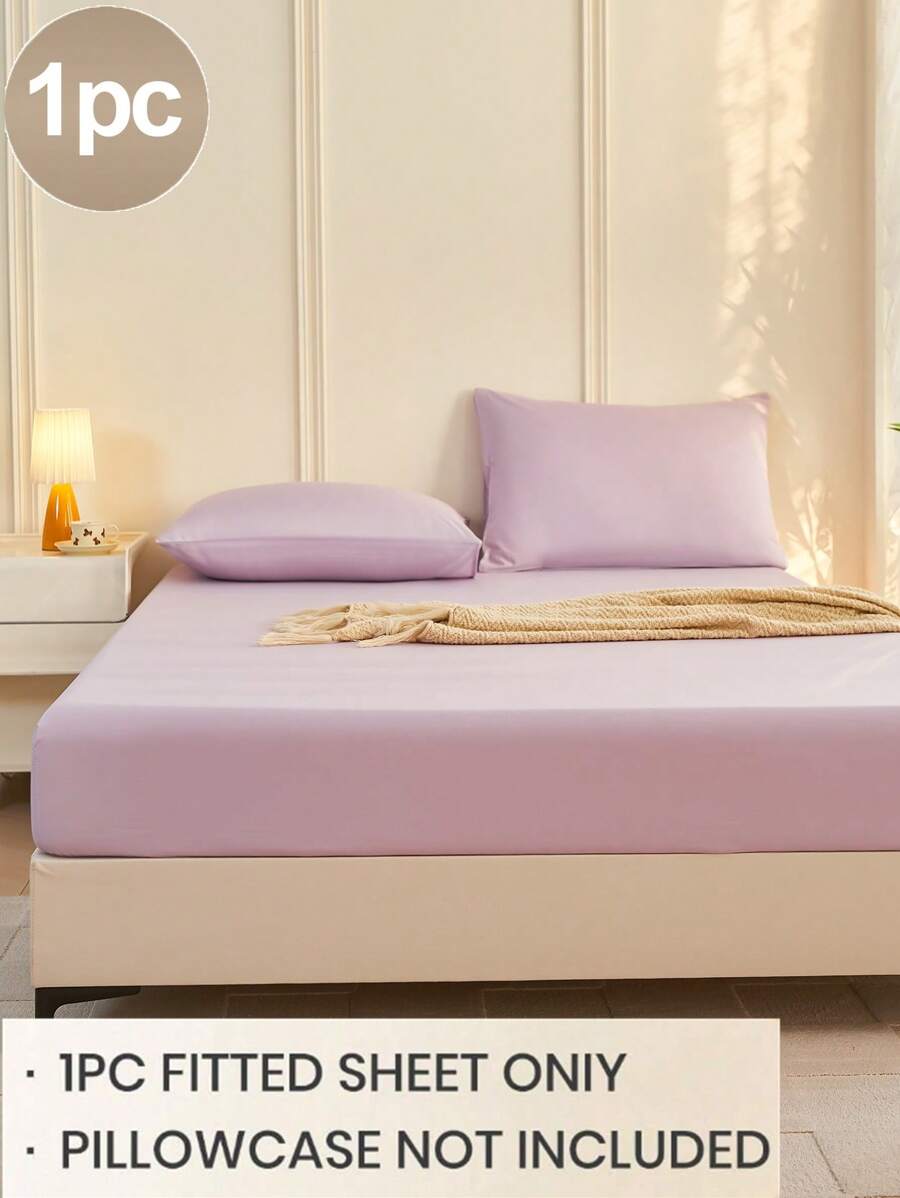 1pc Solid Color Fitted Sheet, Mattress Protector, Mattress Cover For Bed, Soft And Breathable, Deep Pocket Up To 11.8 Inch - Mauve Purple
