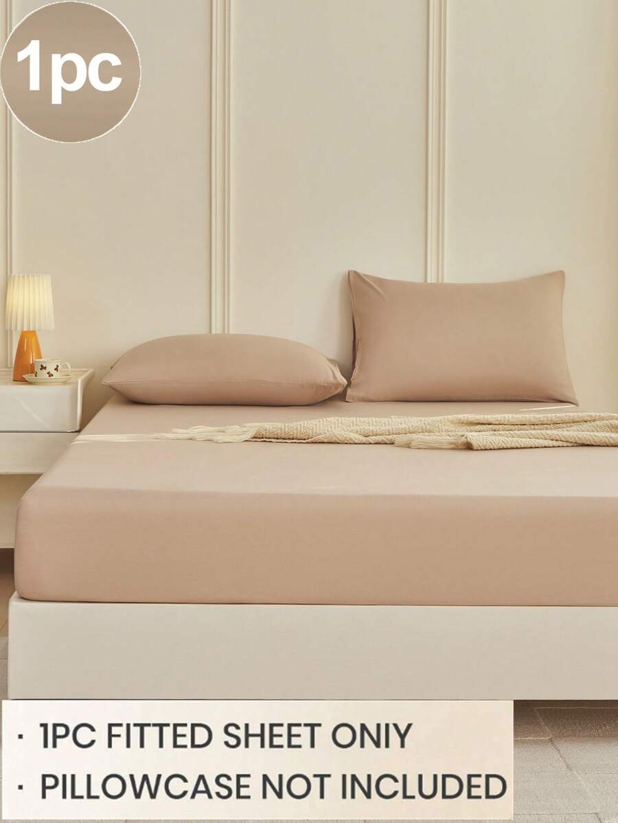 1pc Solid Color Fitted Sheet, Mattress Protector, Mattress Cover For Bed, Soft And Breathable, Deep Pocket Up To 11.8 Inch - Camel
