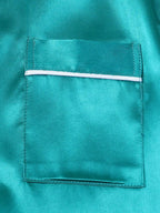 2pcs/Set Women's Satin Pajama Set With Short Sleeve Lapel Top And Bowknot Shorts, Sleepwear Loungewear - Dark Green