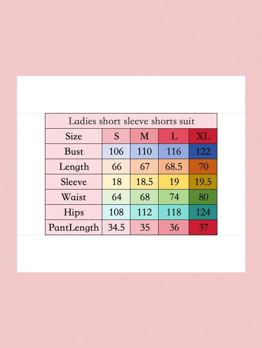 2pcs Women Pajama Set, Light Pink Striped Short Sleeve Shirt With Button Front And Elastic Waist Shorts - Baby Pink