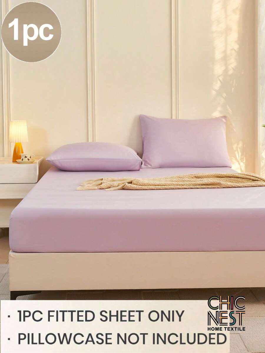 1pc Solid Color Fitted Sheet, Mattress Protector, Mattress Cover For Bed, Soft And Breathable, Deep Pocket Up To 11.8 Inch - Mauve Purple