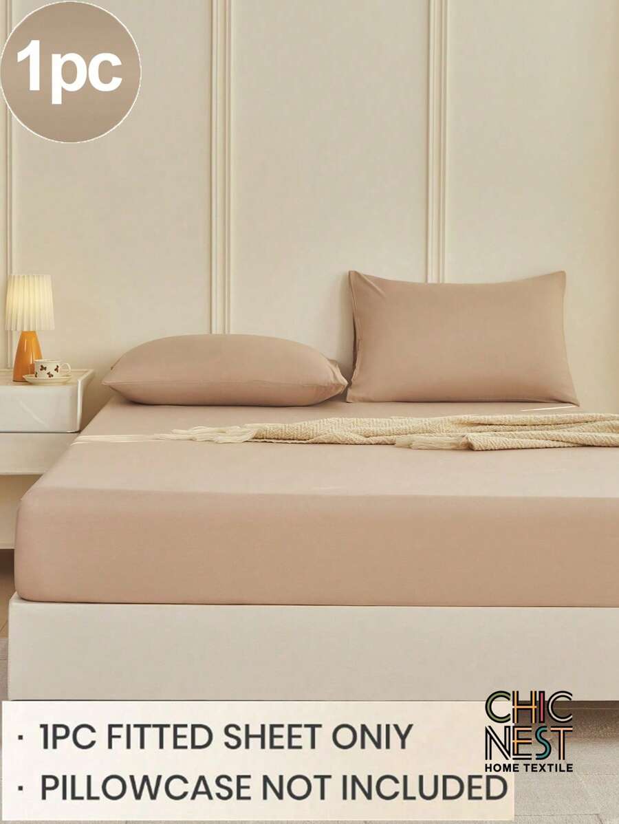 1pc Solid Color Fitted Sheet, Mattress Protector, Mattress Cover For Bed, Soft And Breathable, Deep Pocket Up To 11.8 Inch - Camel