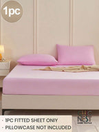1pc Solid Color Fitted Sheet, Mattress Protector, Mattress Cover For Bed, Soft And Breathable, Deep Pocket Up To 11.8 Inch - Pink