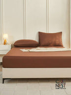 1pc Solid Color Fitted Sheet, Mattress Protector, Mattress Cover For Bed, Soft And Breathable, Deep Pocket Up To 11.8 Inch - Brown