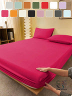 1pc Solid Color Fitted Sheet, Mattress Protector, Mattress Cover For Bed, Soft And Breathable, Deep Pocket Up To 11.8 Inch - Hot Pink