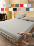 1pc Solid Color Fitted Sheet, Mattress Protector, Mattress Cover For Bed, Soft And Breathable, Deep Pocket Up To 11.8 Inch - Light Grey