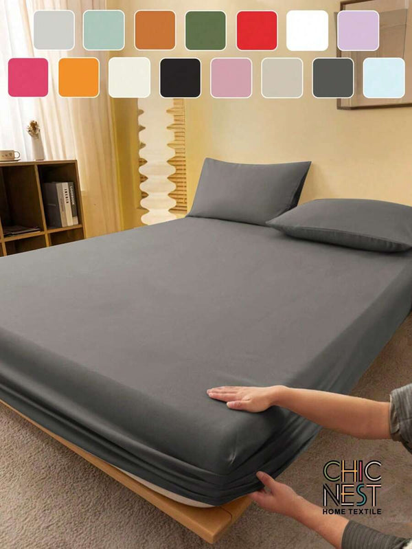 1pc Solid Color Fitted Sheet, Mattress Protector, Mattress Cover For Bed, Soft And Breathable, Deep Pocket Up To 11.8 Inch - Dark Grey