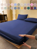 1pc Solid Color Fitted Sheet, Mattress Protector, Mattress Cover For Bed, Soft And Breathable, Deep Pocket Up To 11.8 Inch - Navy Blue