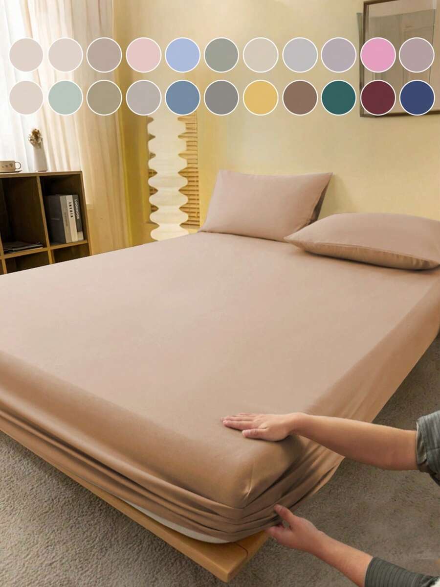 1pc Solid Color Fitted Sheet, Mattress Protector, Mattress Cover For Bed, Soft And Breathable, Deep Pocket Up To 11.8 Inch - Camel
