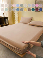 1pc Solid Color Fitted Sheet, Mattress Protector, Mattress Cover For Bed, Soft And Breathable, Deep Pocket Up To 11.8 Inch - Camel