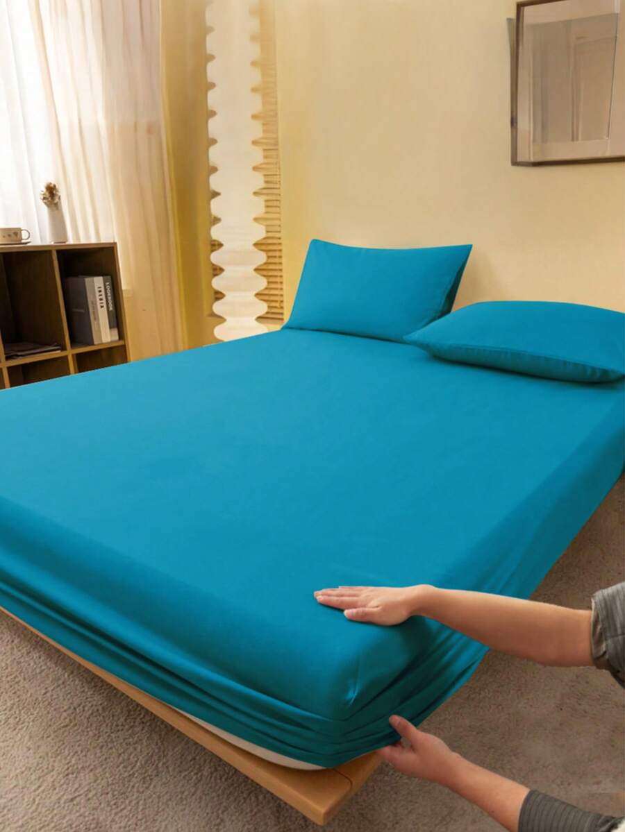 1pc Solid Color Fitted Sheet, Mattress Protector, Mattress Cover For Bed, Soft And Breathable, Deep Pocket Up To 11.8 Inch - Royal Blue