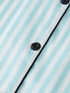 2pcs Women Pajama Set, Light Pink Striped Short Sleeve Shirt With Button Front And Elastic Waist Shorts - Mint Green