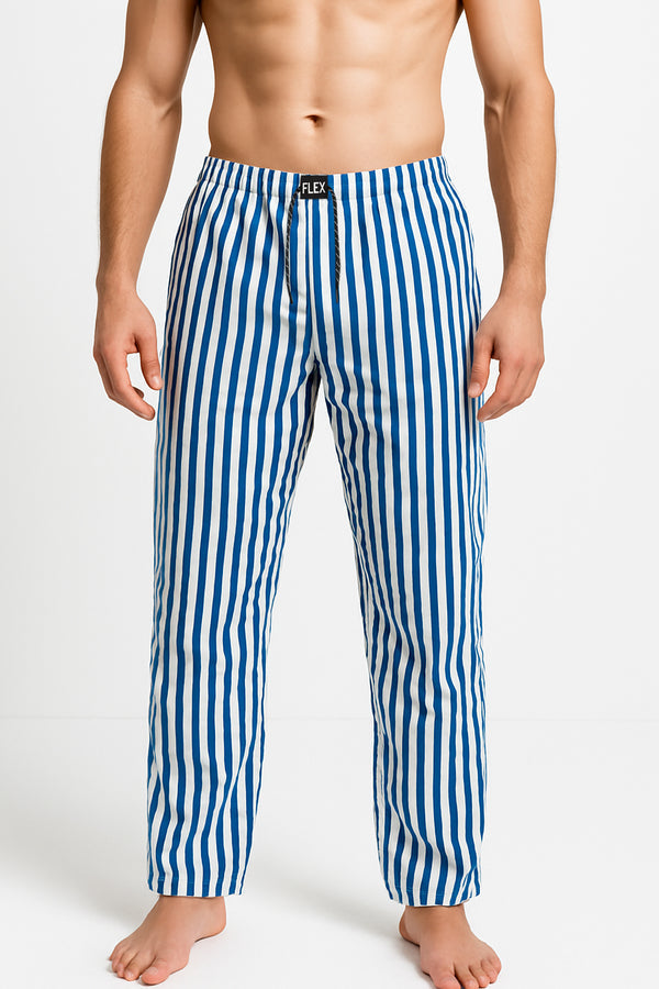 Paradise (Blue Stripes on White) Linen Soft Pajama Woven - Premium Woven Pajamas Size S