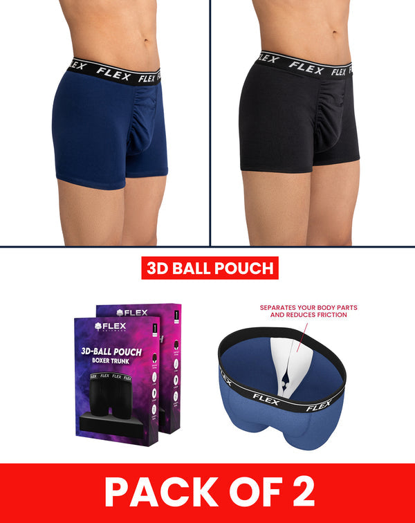 Pack of 2 3D Ball Pouch (Protector & Superstar) (Black/Navy Blue) - Premium 3D Ball Pouch Boxer Trunk Size S