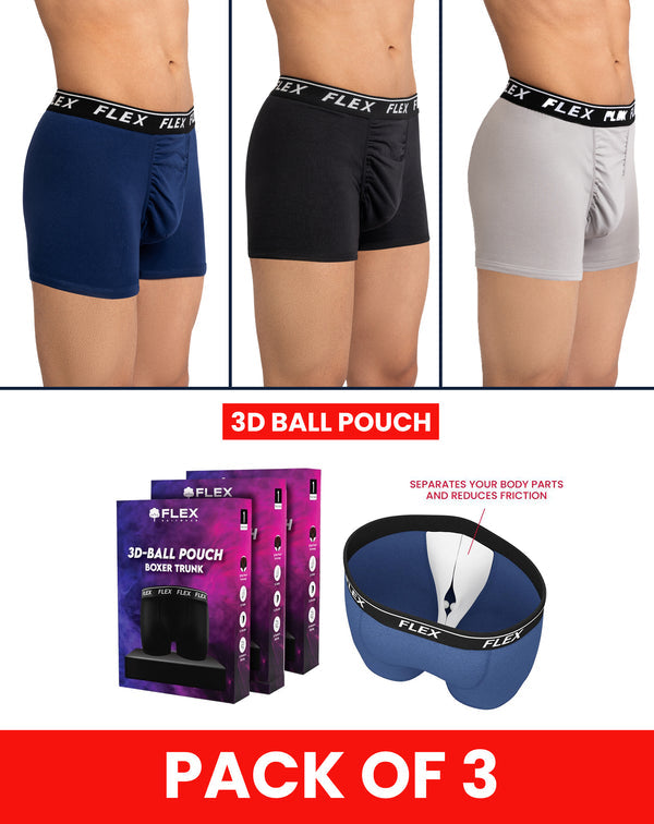 Pack of 3 3D Ball Pouch (Black/Grey/Navy Blue) - Premium 3D Ball Pouch Boxer Trunk Size S