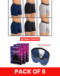 Pack of 6 (2 Black/2 Grey/2 Navy Blue) - Premium 3D Ball Pouch Boxer Trunk Size S